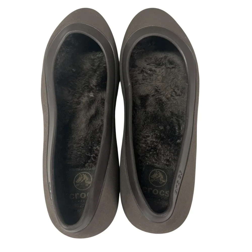Crocs Olivia II Faux Fur Insole Ballet Flats Brown‎ Womens 8 Comfortable Shoes